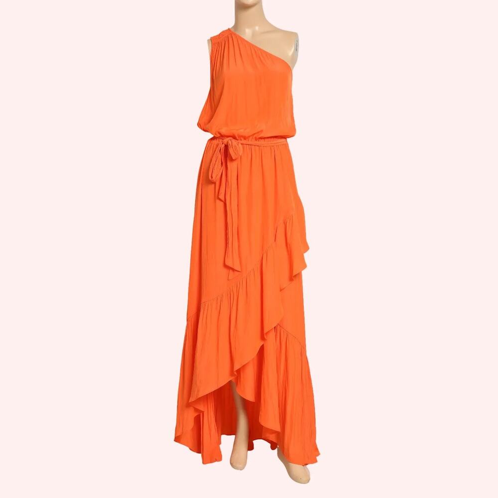 RAMY BROOK NEW YORK Nicola Orange One Shoulder Tiered Maxi Dress